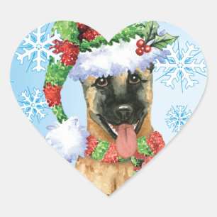Happy Howlidays Belgian Malinois Heart Sticker