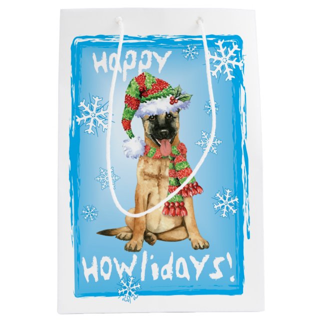Happy Howlidays Belgian Malinois Medium Gift Bag (Front)