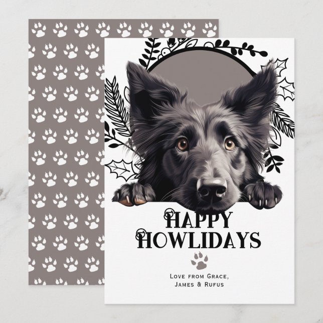 Happy Howlidays Belgian Sheepdog Dog Christmas Holiday Card (Front/Back)