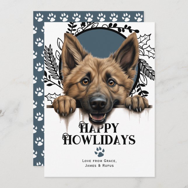 Happy Howlidays Belgian Shepherd Dog Christmas Holiday Card (Front/Back)