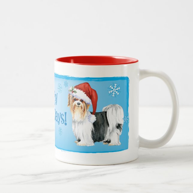 Happy Howlidays Biewer Terrier Two-Tone Coffee Mug (Right)
