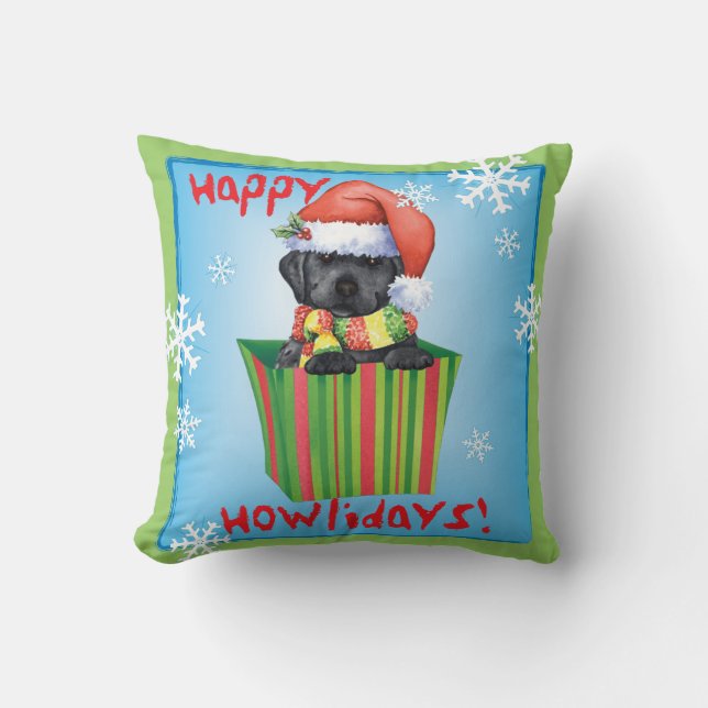 Happy Howlidays Black Lab Cushion (Front)
