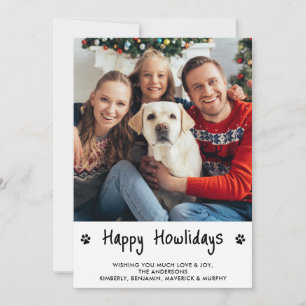Happy HOWLidays Black White Puppy Dog Pet Photo Holiday Card