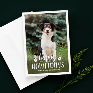 Happy Howlidays Black White Puppy Dog Photo Holiday Card