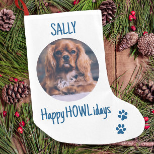 Happy HOWLidays Blue Christmas Pet Photo Small Christmas Stocking