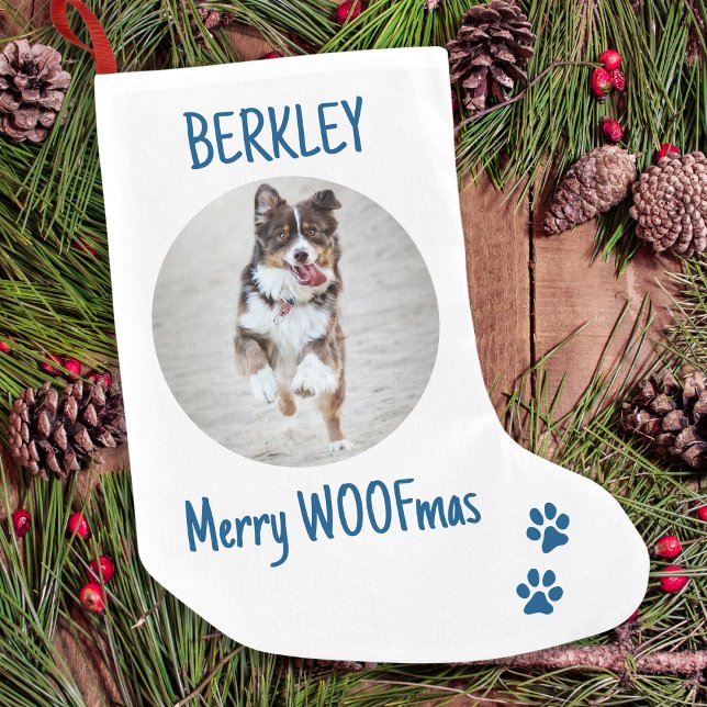 Happy HOWLidays Blue Grey Christmas Pet Photo Small Christmas Stocking (Creator Uploaded)