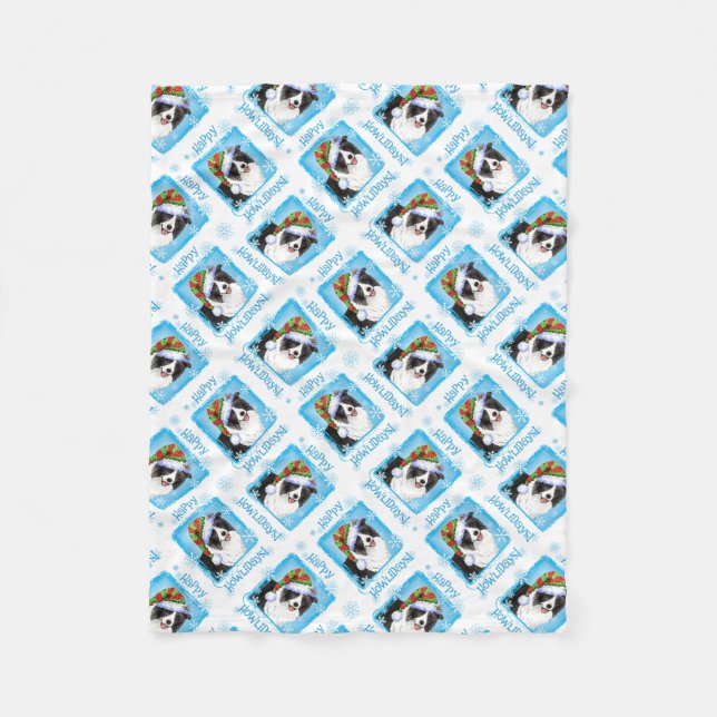Happy Howlidays Border Collie Fleece Blanket (Front)
