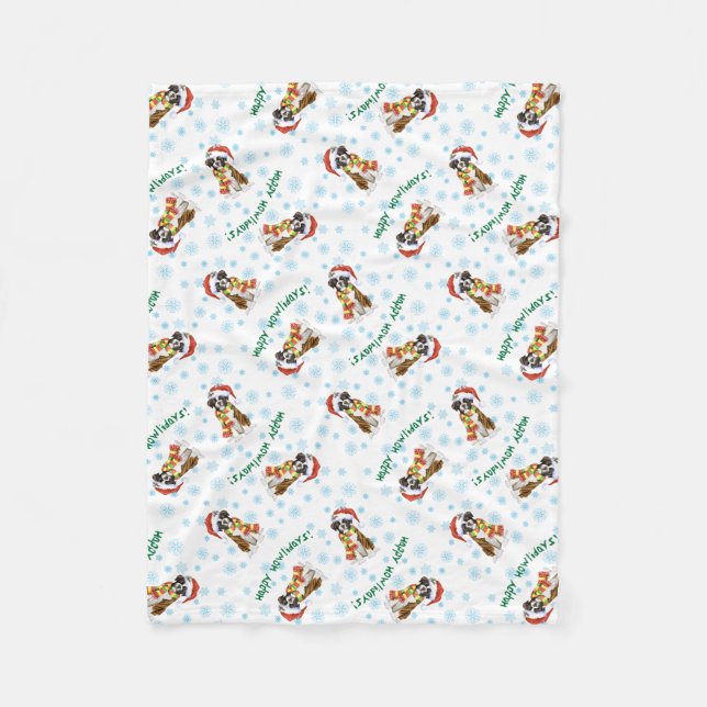 Happy Howlidays Boxer Fleece Blanket (Front)
