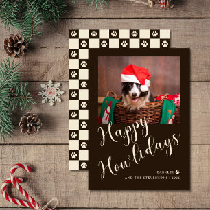 Happy Howlidays Brown Paw Dog Photo  Holiday Card