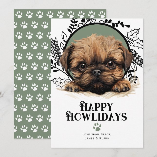 Happy Howlidays Brussels Griffon Dog Christmas Holiday Card (Front/Back)