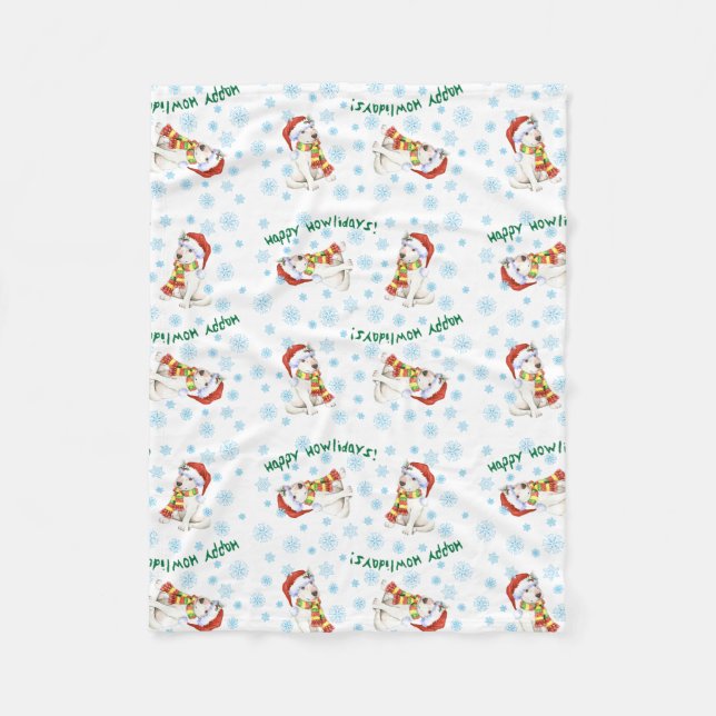 Happy Howlidays Bull Terrier Fleece Blanket (Front)
