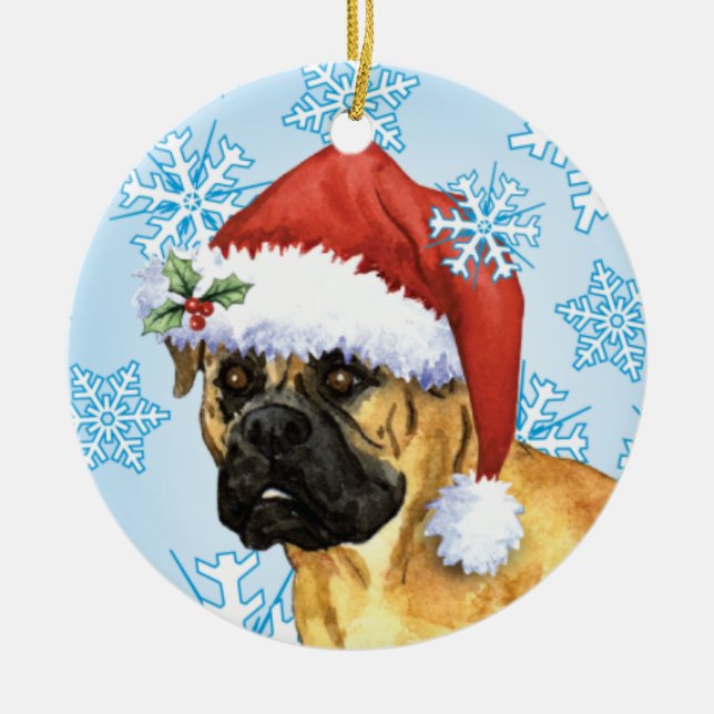 Happy Howlidays Bullmastiff Ceramic Tree Decoration (Front)
