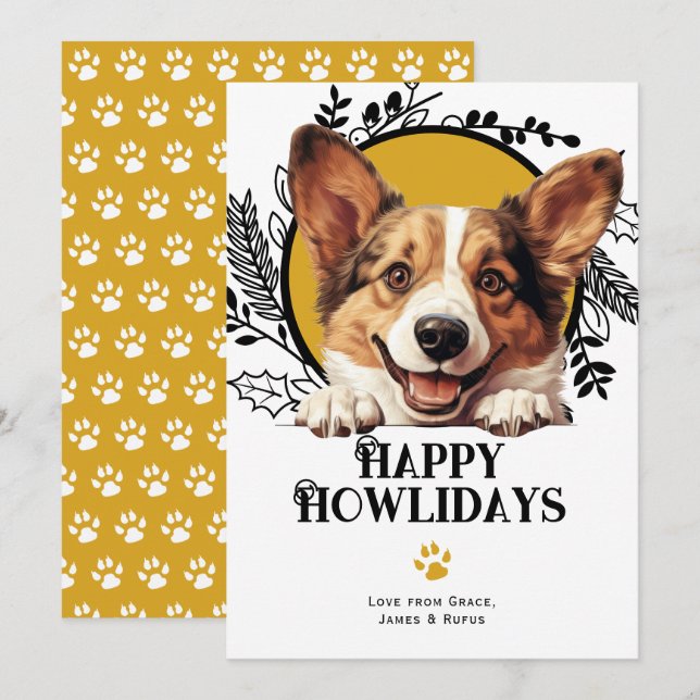 Happy Howlidays Cardigan Welsh Corgi Dog Christmas Holiday Card (Front/Back)