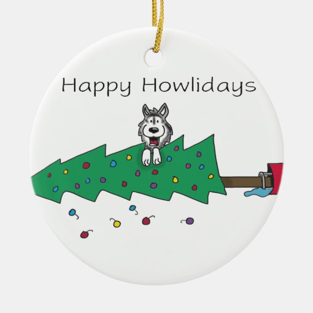 Happy Howlidays Ceramic Tree Decoration (Front)