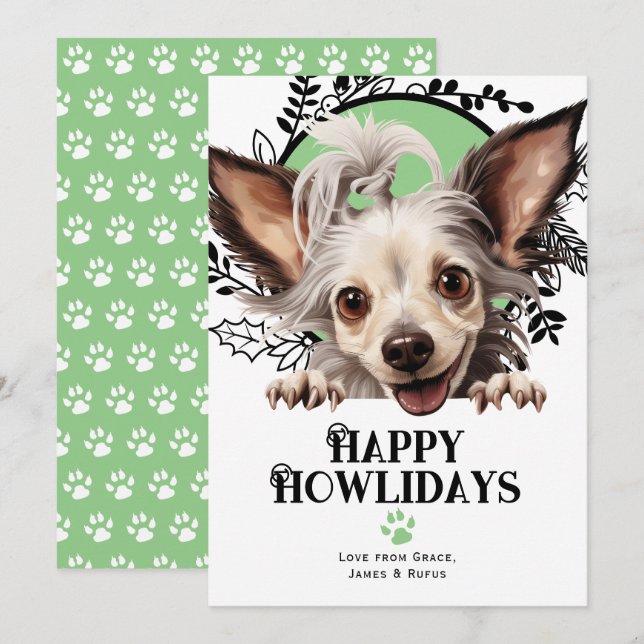 Happy Howlidays Chinese Crested Dog Christmas Holiday Card (Front/Back)