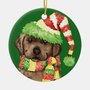 Happy Howlidays Chocolate Lab Ceramic Tree Decoration