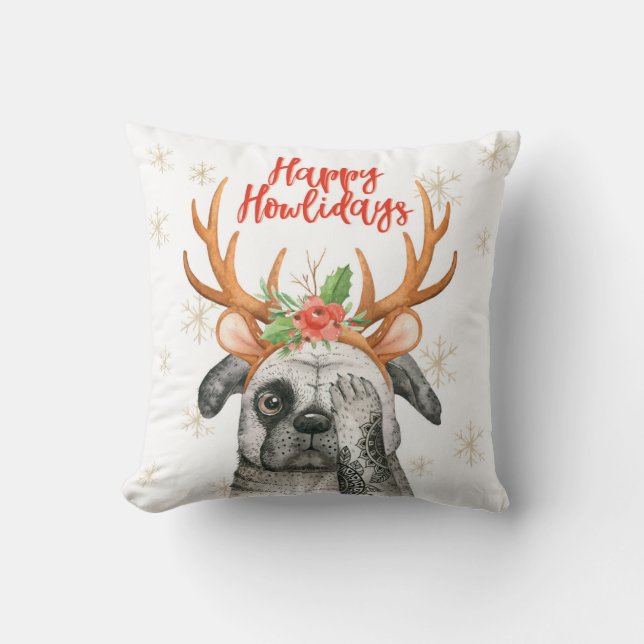 Happy Howlidays Christmas Dog pillow (Front)