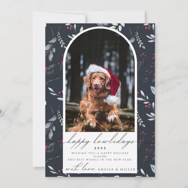 happy howlidays Christmas Pet Arc botanical Invitation (Front)