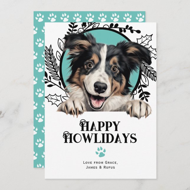 Happy Howlidays Collie Dog Christmas Holiday Card (Front/Back)