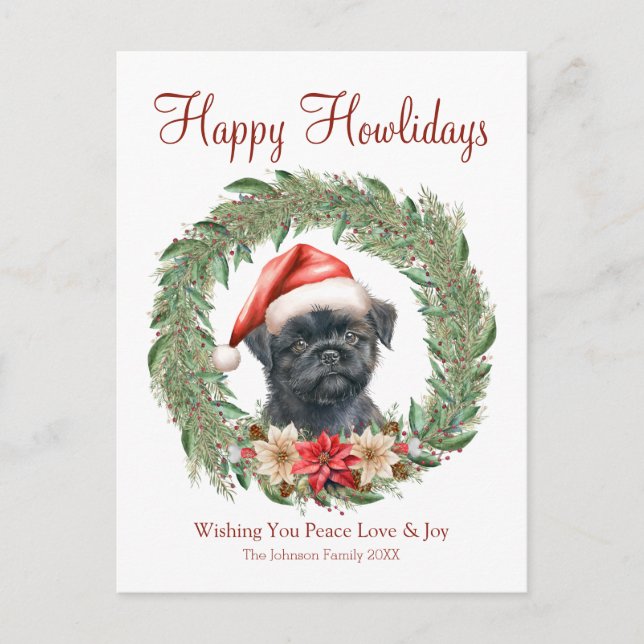 Happy Howlidays Cute Affenpinscher Dog Holiday Postcard (Front)
