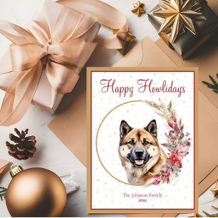 Happy Howlidays Cute Akita Dog Holiday Postcard