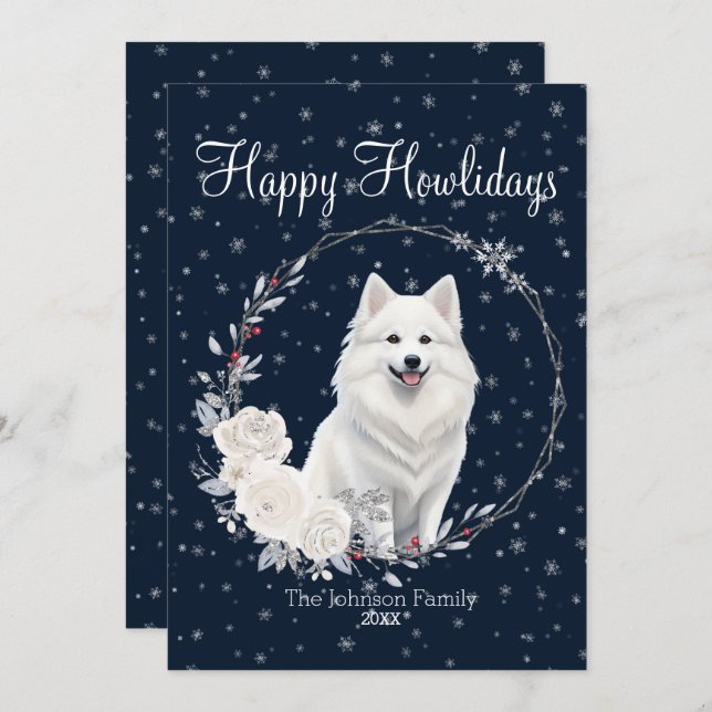 Happy Howlidays Cute American Eskimo Dog Holiday Card (Front/Back)