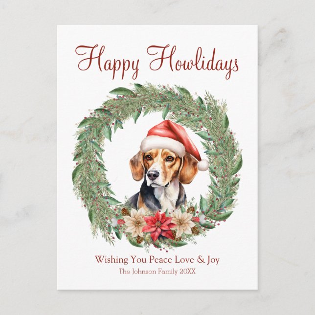 Happy Howlidays Cute Beagle Dog Holiday Postcard (Front)
