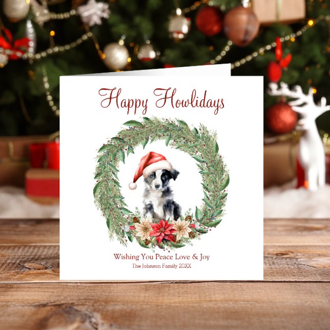 Happy Howlidays Cute Border Collie Dog Holiday Card (Creator Uploaded)