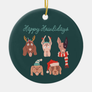 Happy Howlidays Cute Christmas Dogs Ceramic Tree Decoration