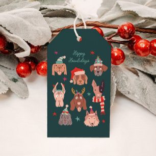 Happy Howlidays Cute Christmas Dogs Green Gift Tags