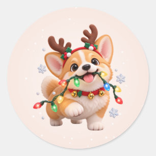 Happy Howlidays Cute Corgi Round Stickers