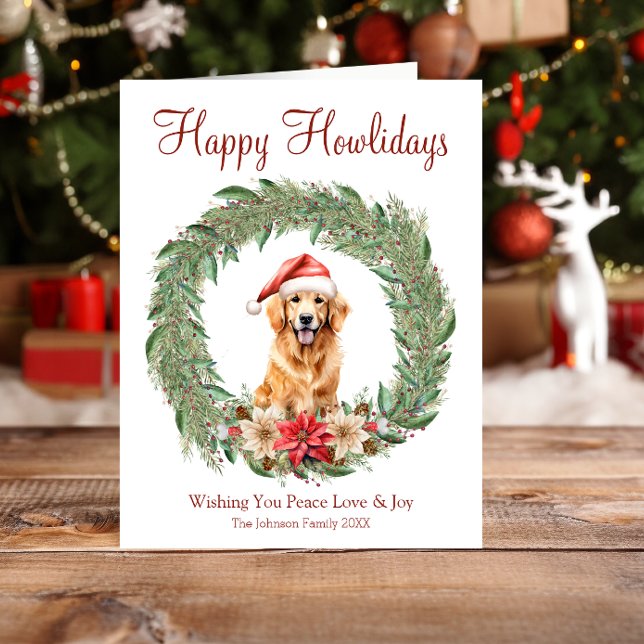 Happy Howlidays Cute Golden Retriever Dog Holiday Card (Creator Uploaded)
