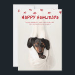 Happy Howlidays | Cute Pet Photo Christmas Holiday Card<br><div class="desc">This cute and funny holiday card says "Happy Howlidays" in a modern red font,  and features your pet dog's photo along with red paw prints and stripes on the back. The perfect,  stylish way to wish everyone a Merry Christmas from you and your dog!</div>