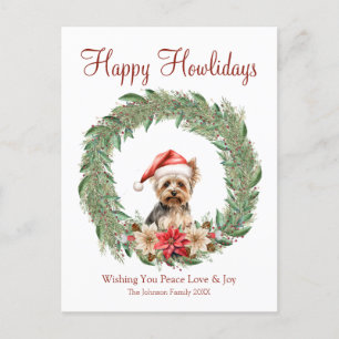 Happy Howlidays Cute Yorkie Dog Holiday Postcard