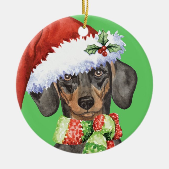 Happy Howlidays Dachshund Ceramic Tree Decoration (Front)