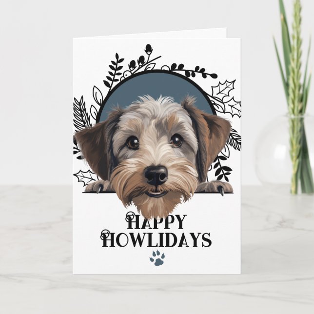 Happy Howlidays Dandie Dinmont Terrier Christmas Holiday Card (Front)
