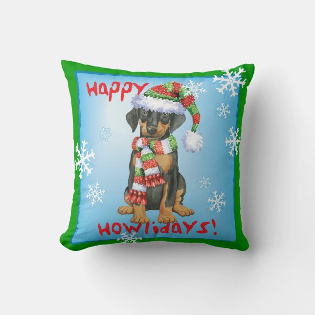 Happy Howlidays Doberman Cushion (Front)