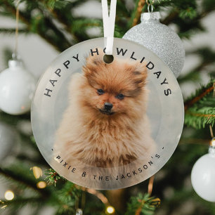 Happy Howlidays Dog Christmas Modern Overlay Photo Glass Tree Decoration