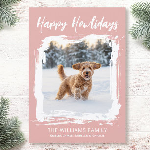 Happy Howlidays Dog Custom Photo Christmas Pink Holiday Card