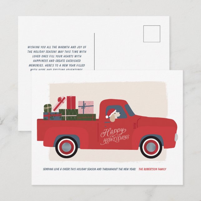 Happy Howlidays Dog in Truck Drawing Holiday Card (Front/Back)