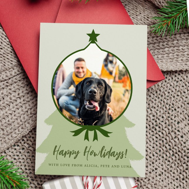 Happy Howlidays dog photo green Christmas Holiday Card (Creator Uploaded)