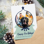 Happy Howlidays dog photo navy blue Christmas Holiday Card<br><div class="desc">Happy Howlidays brushed script pet photo funny joyful holiday card with a Christmas ornament shape. Easy to personalise with photo and text!</div>