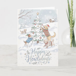 Happy Howlidays Dogs Decorating Tree Holiday Card