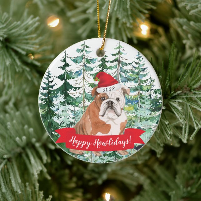 Happy Howlidays English Bulldog Dog Christmas Orna Ceramic Tree Decoration (Tree)