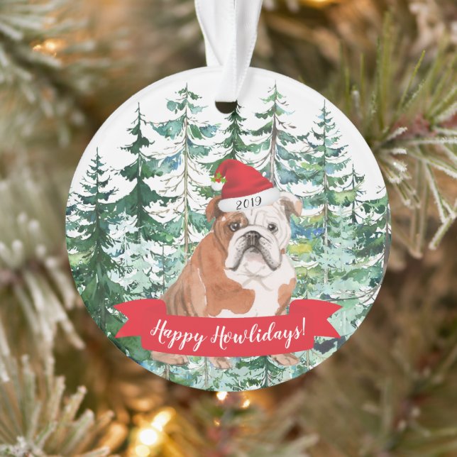 Happy Howlidays English Bulldog Dog Christmas Ornament (Tree)