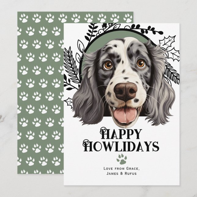 Happy Howlidays English Setter Dog Christmas Holiday Card (Front/Back)