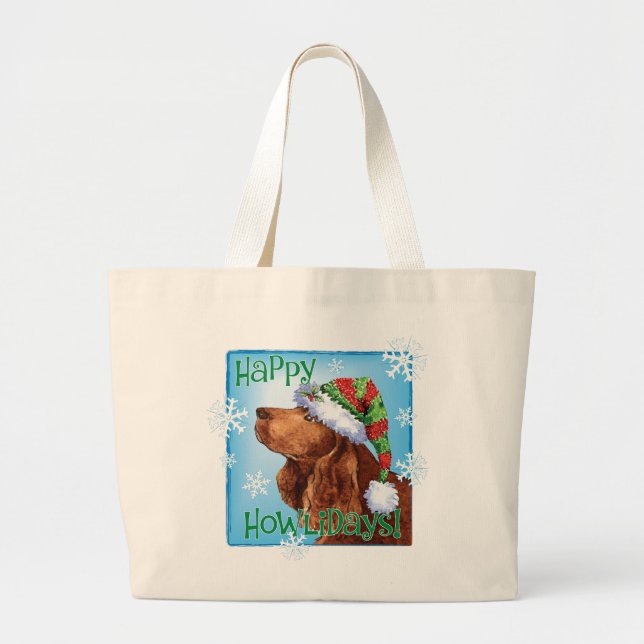 Happy Howlidays Field Spaniel Large Tote Bag (Front)