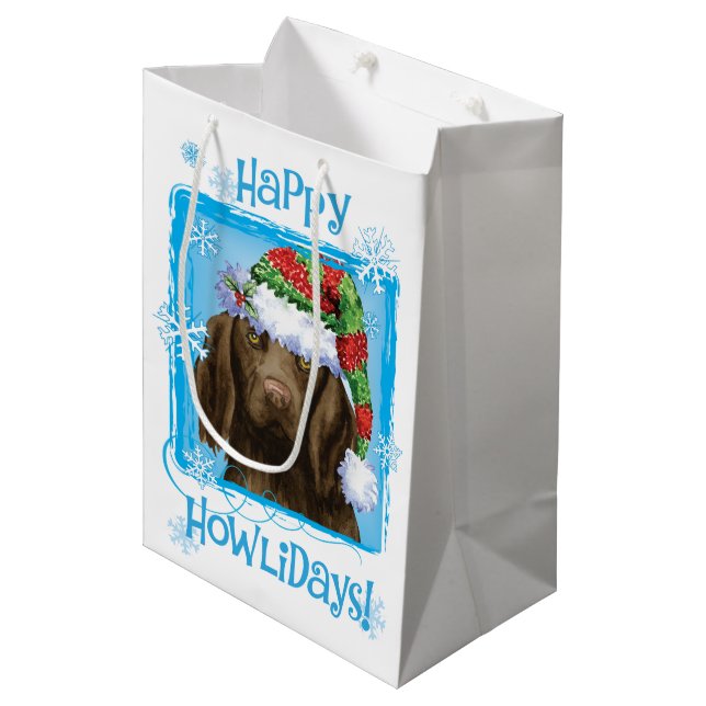 Happy Howlidays Flat-coated Retriever Medium Gift Bag (Front Angled)