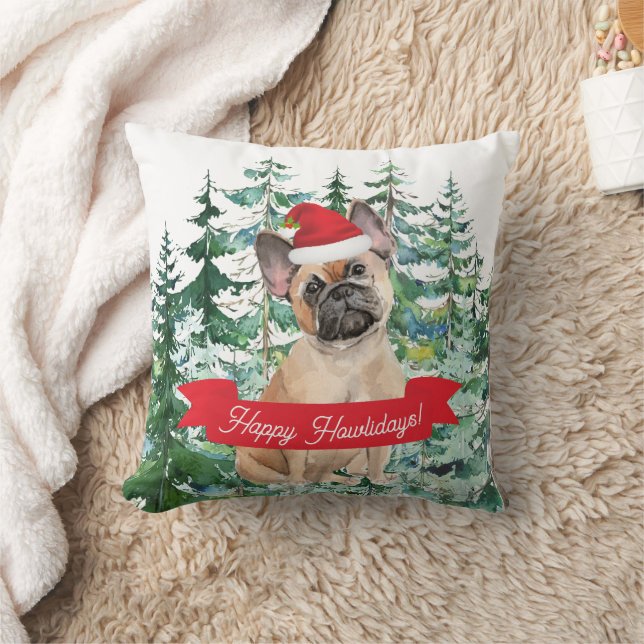 Happy Howlidays French Bulldog Dog Christmas  Cushion (Blanket)