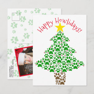 Happy Howlidays Fun Dog Lover Paw Print Photo Holiday Postcard
